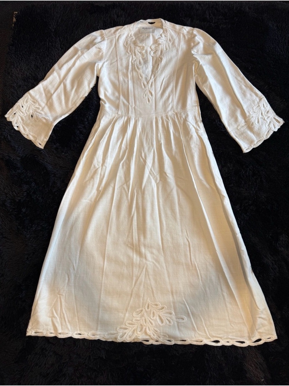 100% Cotton White Embroidered Long Sleeve Midi Dress, Isabel Marant